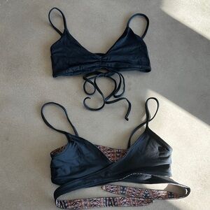 L*Space Lot - Black Bikini Top and Reversible Black and Patterned Wrap Tie Top